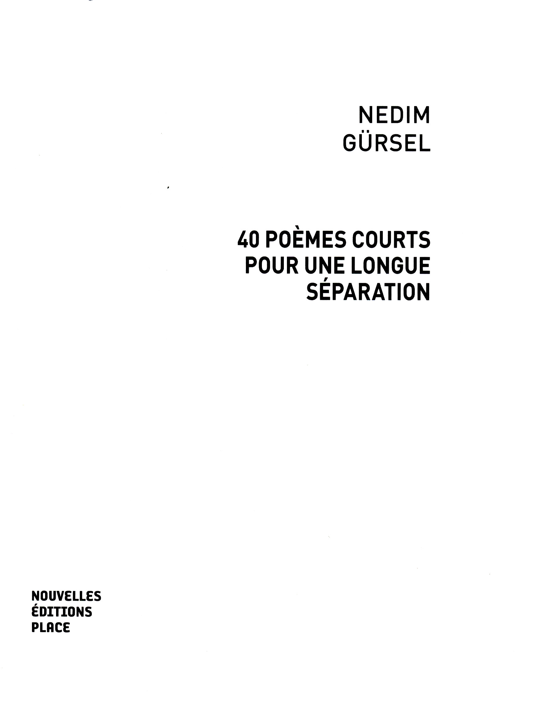 40 poèmes pour une longue séparation, Nedim Gürsel Luc Vigier, grand papier